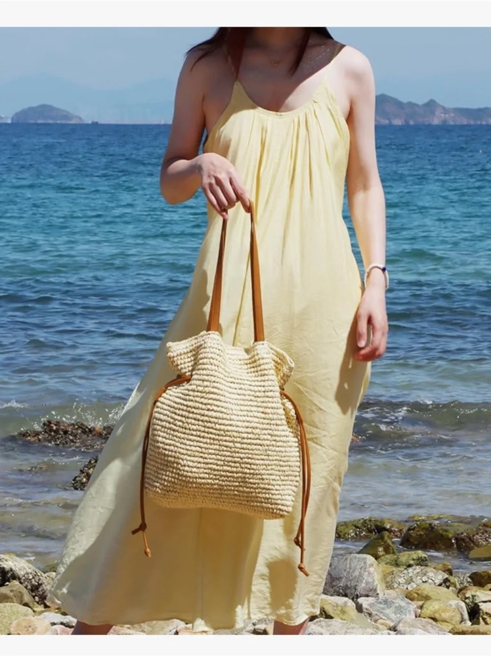 Women's Straw Bags Woven Summer Handbag Beach Tote Purses Drawstring
